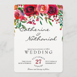 Moderne eenvoudige rode roos bruiloft uitnodiging