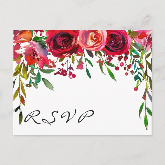 Moderne Eenvoudige Rode Rose RSVP-kaart Uitnodiging Briefkaart (Voorkant)