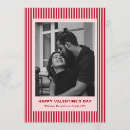 Moderne Eenvoudige Rode Strepen Eén Foto Valentijn Feestdagenkaart