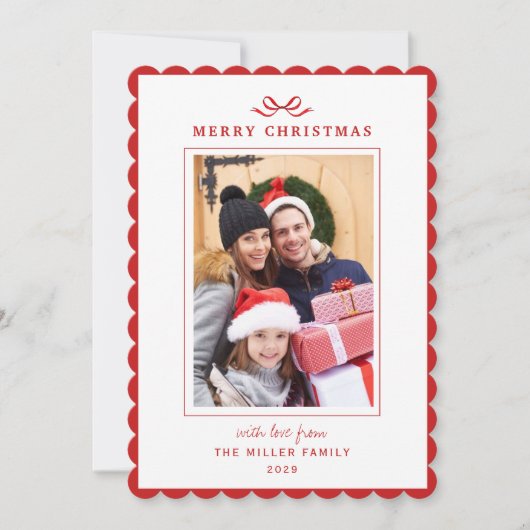 Moderne eenvoudige Rode strik Kerst foto Feestdagenkaart (Voorkant)