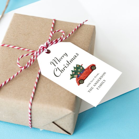 Moderne Eenvoudige Rode Vrachtwagen Kerstmis Cadeaulabel