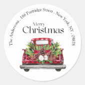 Moderne Eenvoudige Rode Vrachtwagen Kerstretour Ad Ronde Sticker (Voorkant)