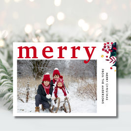 Moderne eenvoudige rode vrolijke foto feestdagenkaart