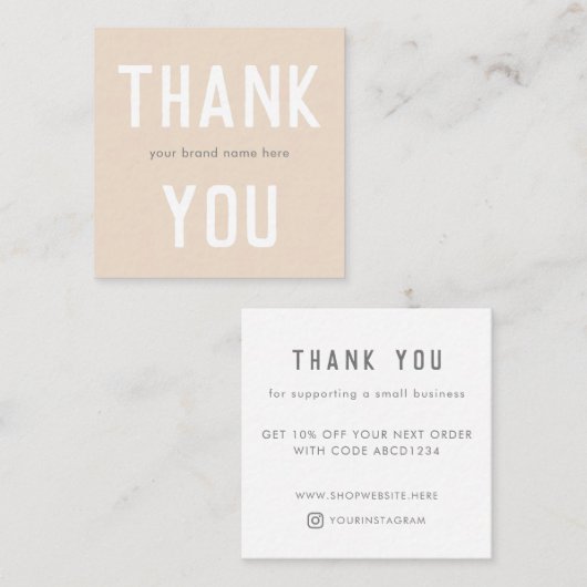 Moderne, eenvoudige room Hartelijk dank voor klein Kortingskaartje (Voorkant / Achterkant)