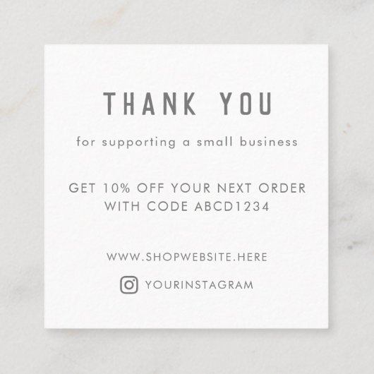 Moderne, eenvoudige room Hartelijk dank voor klein Kortingskaartje (Achterkant)