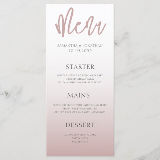 Moderne Eenvoudige Roos Gold Weddenrenmenu Menu (Voorkant)