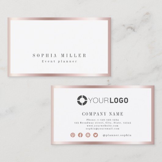 Moderne, eenvoudige roos gouden grensberoeps visitekaartje (Voorkant / Achterkant)