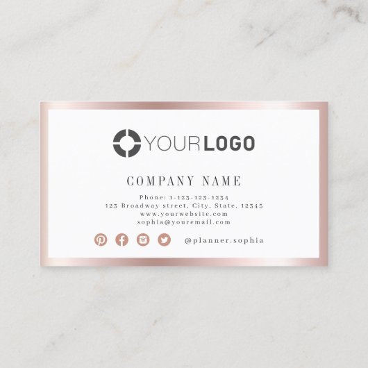 Moderne, eenvoudige roos gouden grensberoeps visitekaartje (Achterkant)