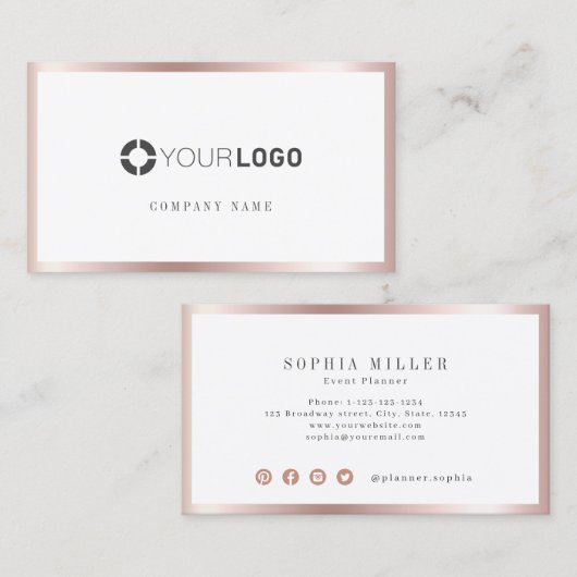 Moderne, eenvoudige roos gouden grensonderneming l visitekaartje (Voorkant / Achterkant)