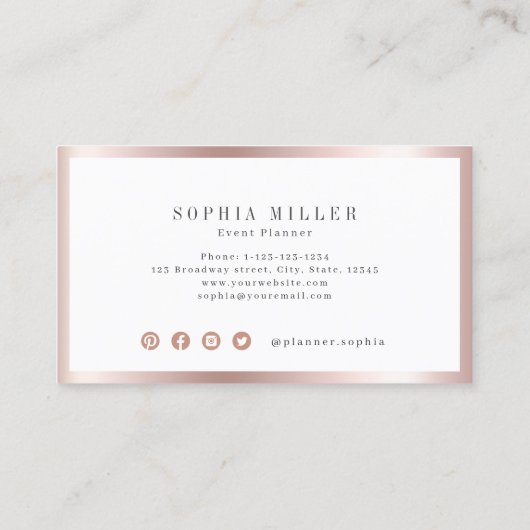 Moderne, eenvoudige roos gouden grensonderneming l visitekaartje (Achterkant)