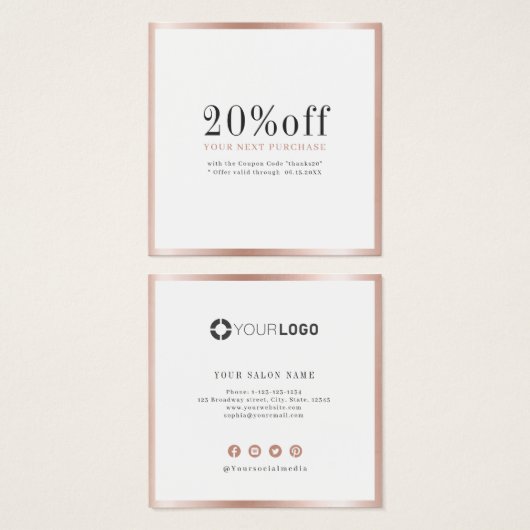 Moderne, eenvoudige roos gouden kaart met korting  (Voorkant /achterkant)