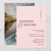 Moderne eenvoudige Roos Roze Monogram Foto Weddens Kaart (Voorkant / Achterkant)