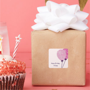 Moderne Eenvoudige Roze Ballonnen Gelukkige Verjaa Vierkante Sticker