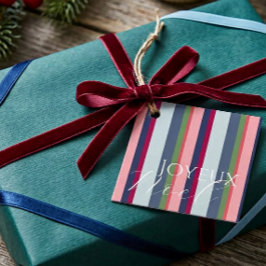 Moderne Eenvoudige Roze Blauwe Foto Kerstcadeautag Bedankjes Labels