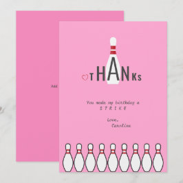 Moderne Eenvoudige Roze Bowling Verjaardagsfeest v Bedankkaart