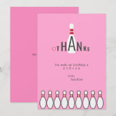Moderne Eenvoudige Roze Bowling Verjaardagsfeestje Bedankkaart (Voorkant / Achterkant)