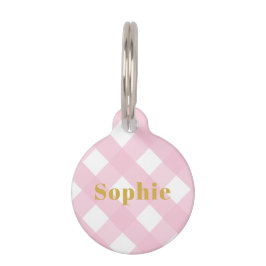 Moderne Eenvoudige Roze Controle Gingham Goud Mono Huisdierpenning
