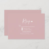Moderne eenvoudige roze en harten RSVP Kaart (Voorkant / Achterkant)