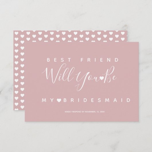 Moderne Eenvoudige Roze en Hartjes Bruidsmeisje RS Kaart (Voorkant / Achterkant)