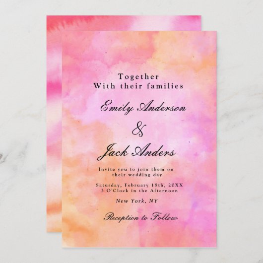 Moderne eenvoudige roze en Oranje waterverf bruilo Save The Date (Voorkant / Achterkant)