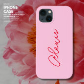 Moderne Eenvoudige Roze en Rode Naam Script Monogr iPhone Hoesje