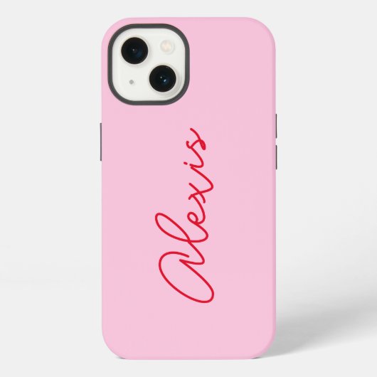 Moderne Eenvoudige Roze en Rode Naam Script Monogr iPhone Hoesje (Achterkant)