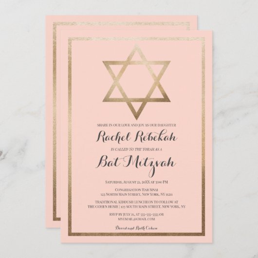 Moderne Eenvoudige Roze Gouden Ster Border Bat Mit Kaart (Voorkant / Achterkant)