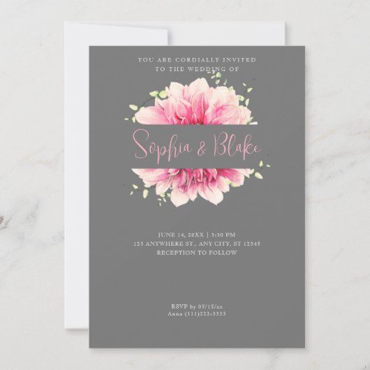 Moderne, eenvoudige roze, grijze bruiloft kaart (Voorkant)