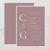 Moderne eenvoudige, roze, grote monogram bruiloft kaart (Voorkant / Achterkant)