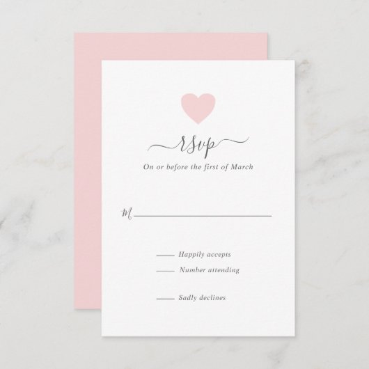 Moderne Eenvoudige roze hartbruiloft RSVP Kaartje (Voorkant / Achterkant)