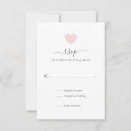 Moderne Eenvoudige roze hartbruiloft RSVP Kaartje