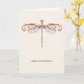 Moderne, eenvoudige , roze kunstdragonfly kaart (Gele Bloem)