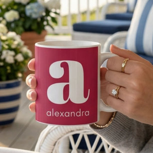 Moderne Eenvoudige Roze Monogram Beginletter Naam Koffiemok