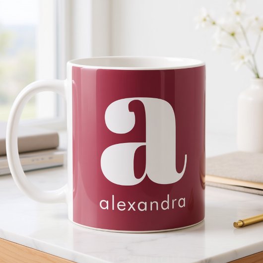 Moderne Eenvoudige Roze Monogram Beginletter Naam Koffiemok