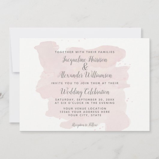 Moderne eenvoudige roze penseelstreken Waterverf w Kaart (Voorkant)