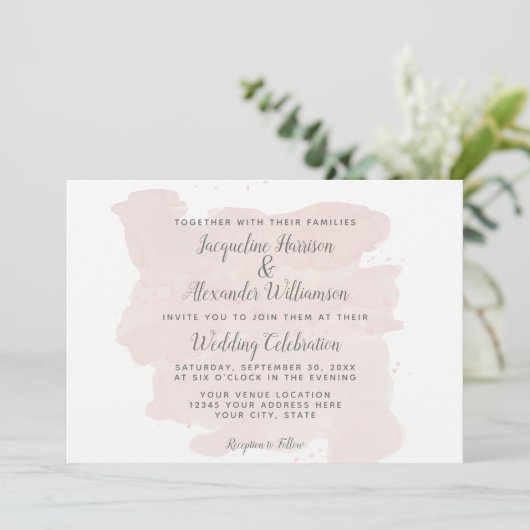 Moderne eenvoudige roze penseelstreken Waterverf w Kaart (Staand voorkant)