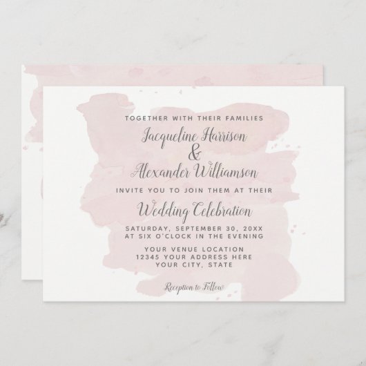 Moderne eenvoudige roze penseelstreken Waterverf w Kaart (Voorkant / Achterkant)