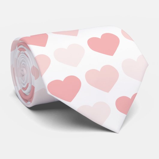 Moderne Eenvoudige Roze Perzikkleurige Harten Stropdas (Opgerold)