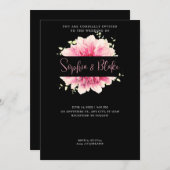 Moderne eenvoudige roze, platte zwarte bruiloft kaart (Voorkant / Achterkant)