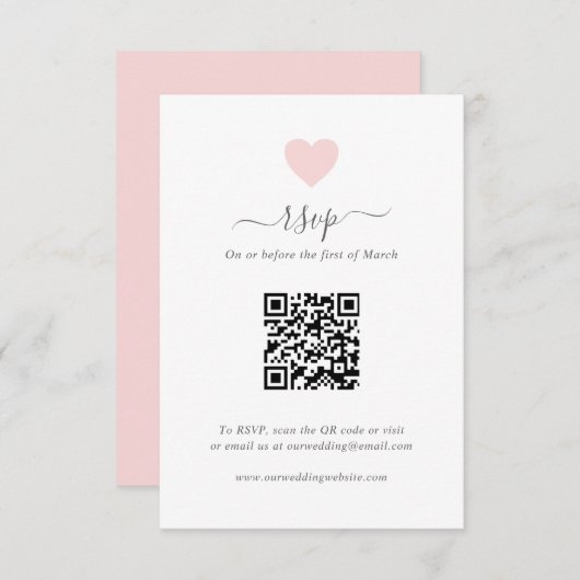 Moderne Eenvoudige roze QR-code voor hartslag RSVP Kaartje (Voorkant / Achterkant)