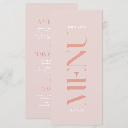 Moderne Eenvoudige roze rand bruiloft menu (Voorkant / Achterkant)