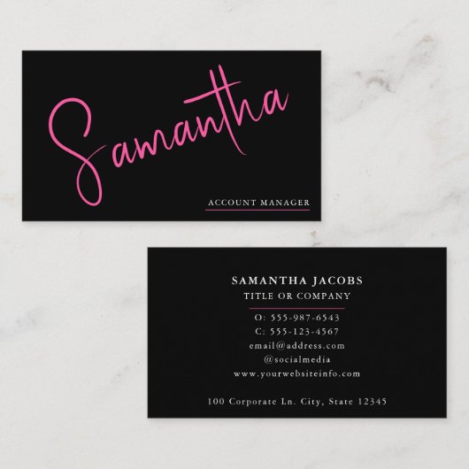 Moderne, eenvoudige roze Script Professional Visitekaartje (Voorkant / Achterkant)