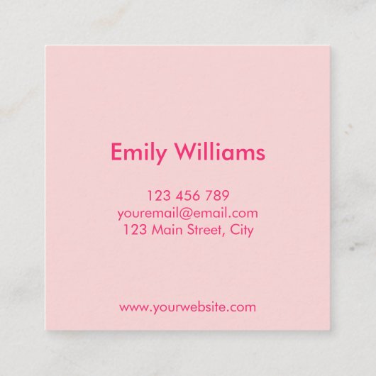 Moderne, eenvoudige roze vierkante visitekaartje (Achterkant)