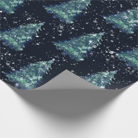 Moderne Eenvoudige Rustic Snowy Night-kerstbomen Cadeaupapier (Hoek)