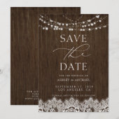 Moderne eenvoudige Rustic Twinkle Lights Wedding Save The Date (Voorkant / Achterkant)