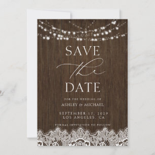 Moderne eenvoudige Rustic Twinkle Lights Wedding Save The Date