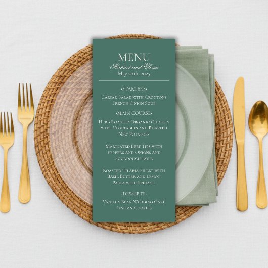 Moderne Eenvoudige Sage Green Elegant Trouwdiner Menu