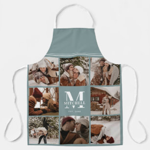 Moderne Eenvoudige Sage Groene Fotocollage Monog Schort