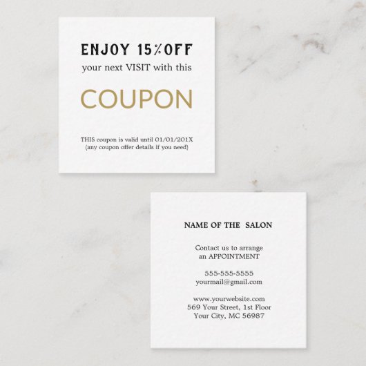Moderne Eenvoudige Salon Korting Coupon (Voorkant / Achterkant)