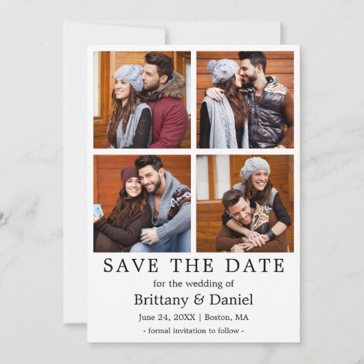 Moderne Eenvoudige Save The Date 4 Foto Kaart (Voorkant)
